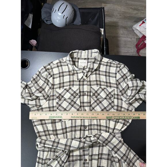 Sezane Lauretta Cream Casablanca Plaid Wool Blend Flannel Maxi Dress Size 42/10 - Picture 4 of 16